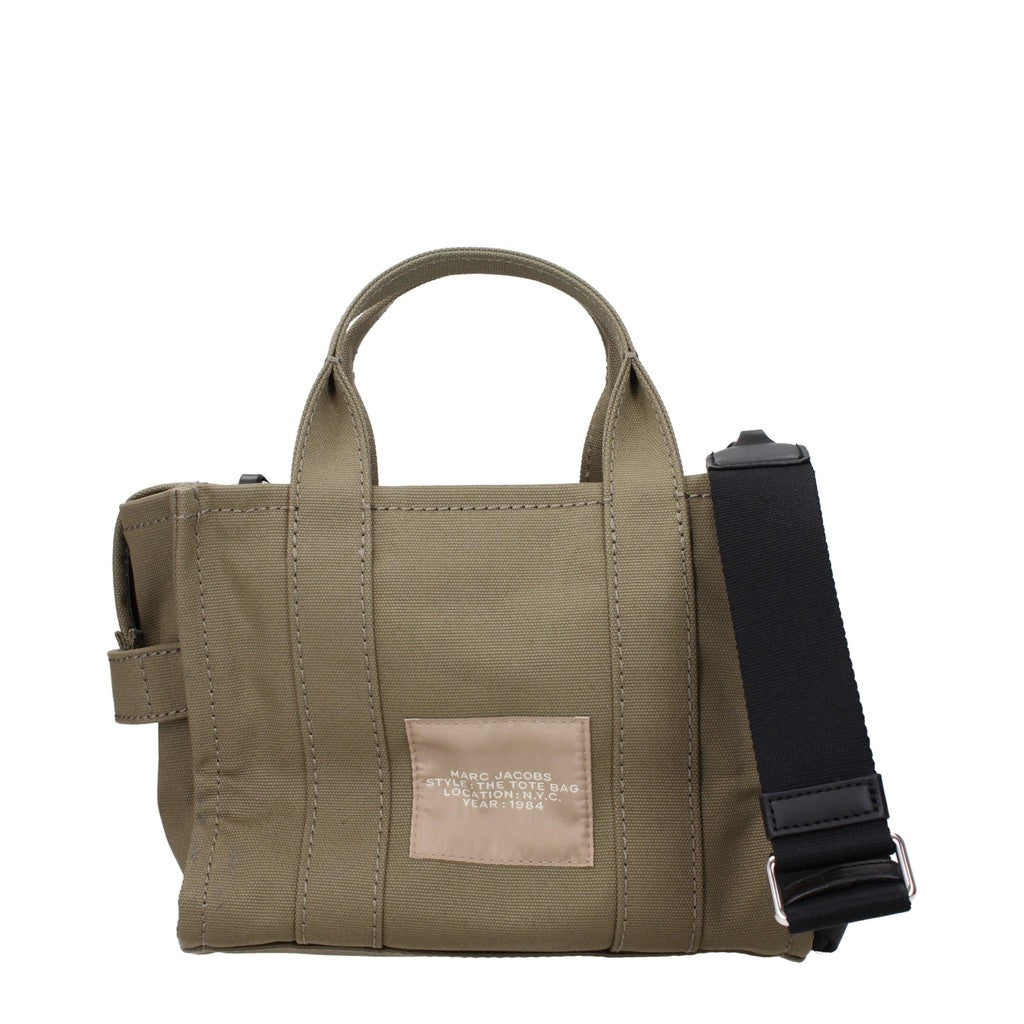 Marc Jacobs The Tote Shopper van leer en stof, compact – Olijfgroen