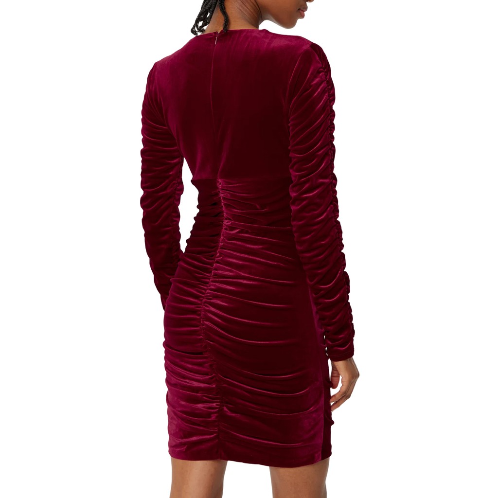 Guess Fluwelen jurk met V-hals en lange mouwen – Bordeaux