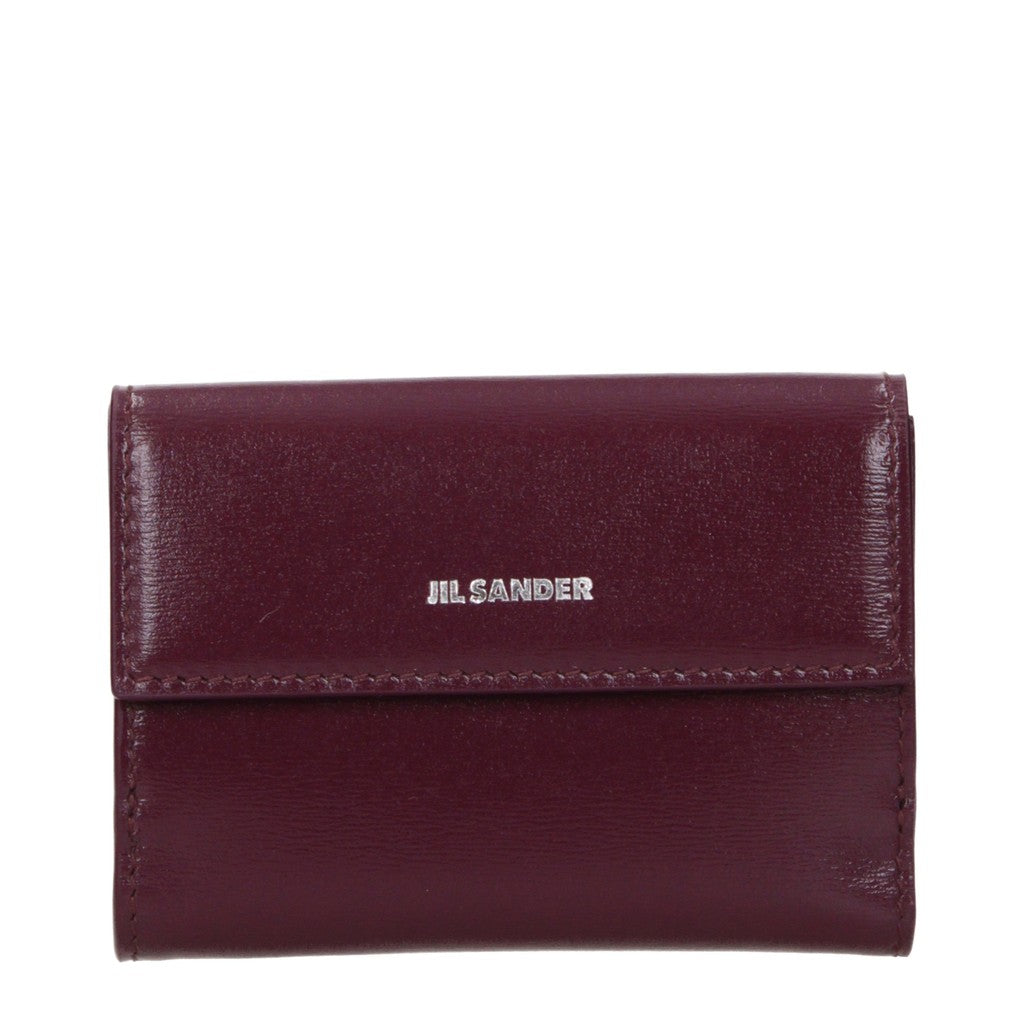 Jil Sander Leren portemonnee met drukknoop en 3 kaarthouders – Bordeaux