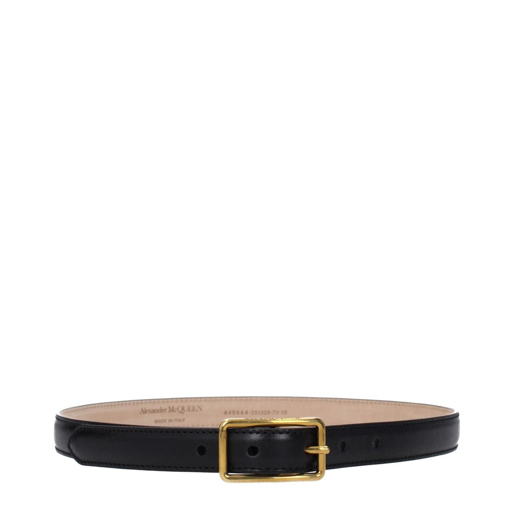 Alexander McQueen Leren riem met goudkleurige details – Zwart