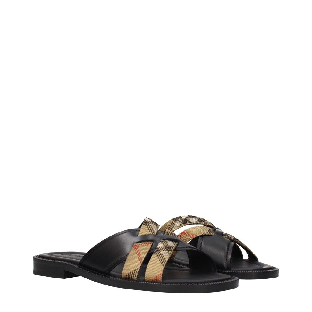Burberry Sandalen van stof en leer met leren zool – Beige / Zwart