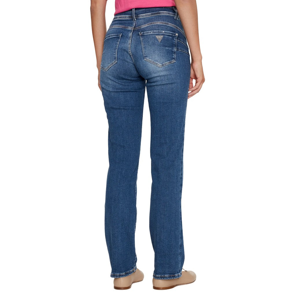 Guess Jeans met rechte pijp en strass-logo – Blauw