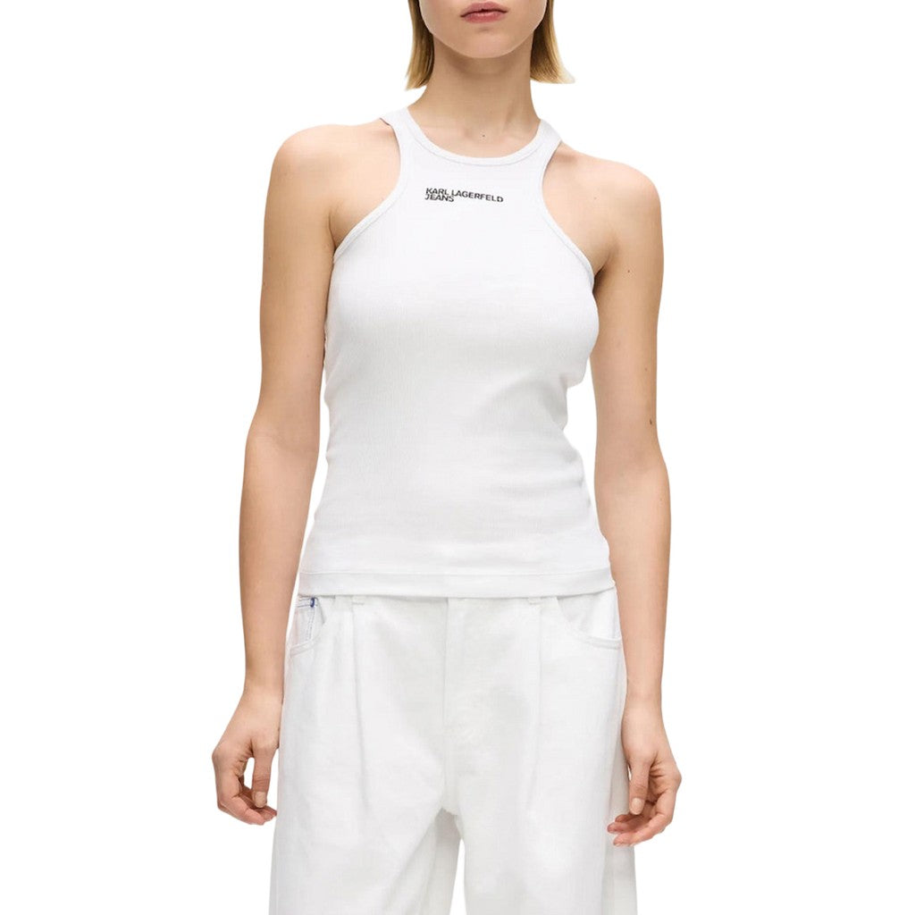 Karl Lagerfeld Geribde tanktop – Wit