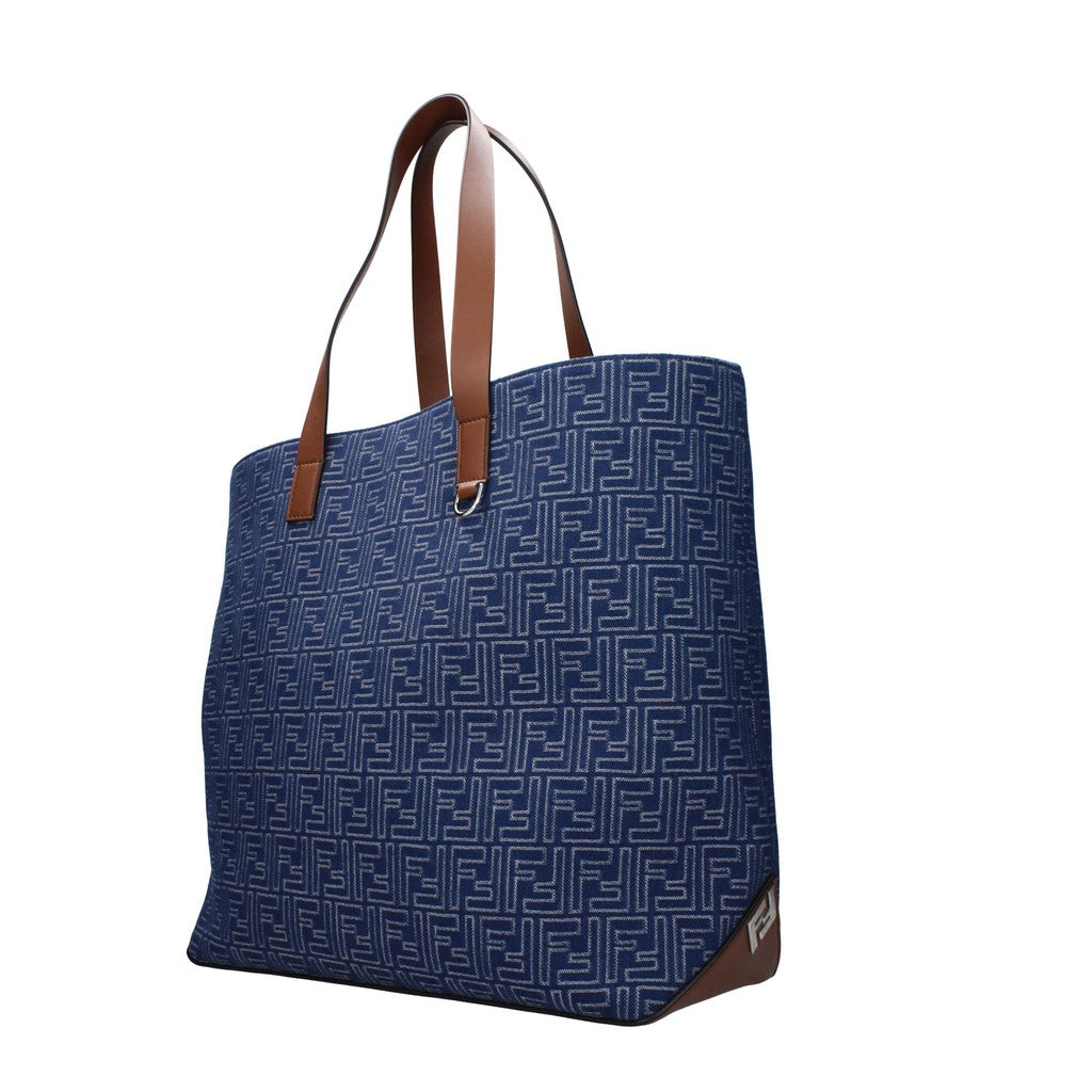 Fendi Shopper van stof en leer met zilverkleurige details – Blauw
