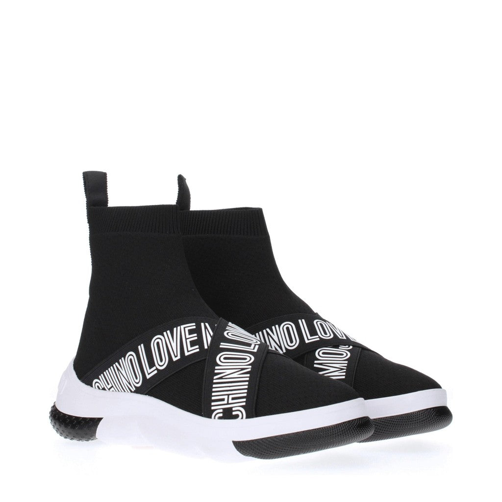 Love Moschino Stoffen sneakers met rubberen zool – Zwart / Wit