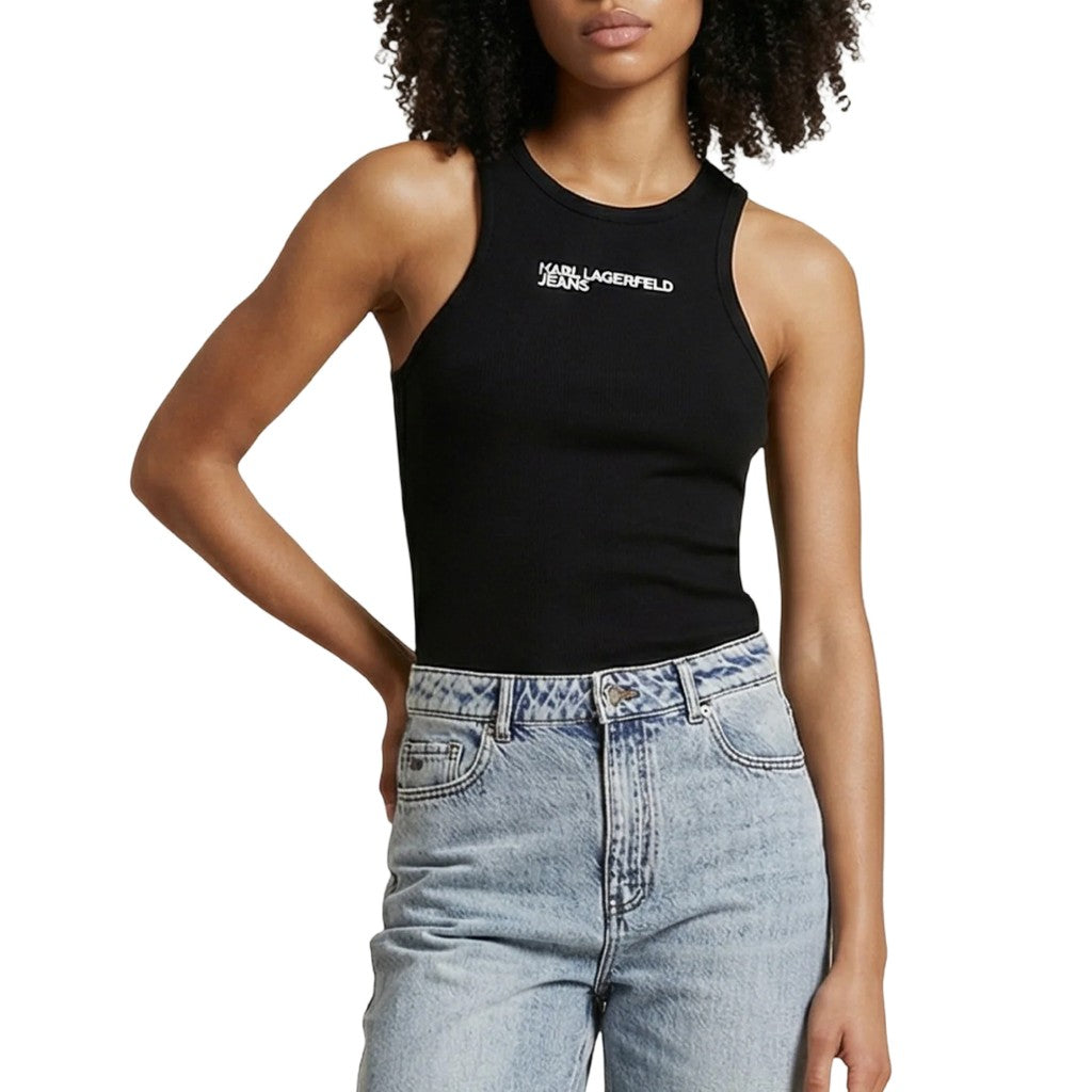 Karl Lagerfeld Geribde tanktop – Zwart