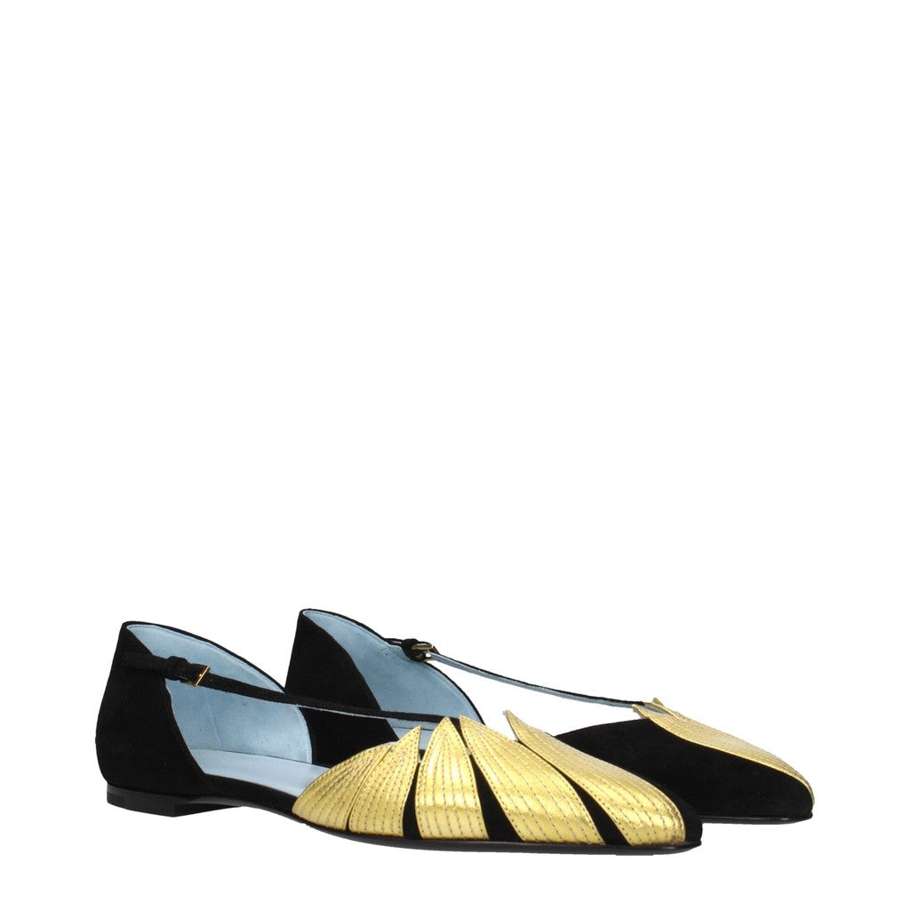 Valentino Garavani Suède ballerina's met puntneus – Zwart / Goud