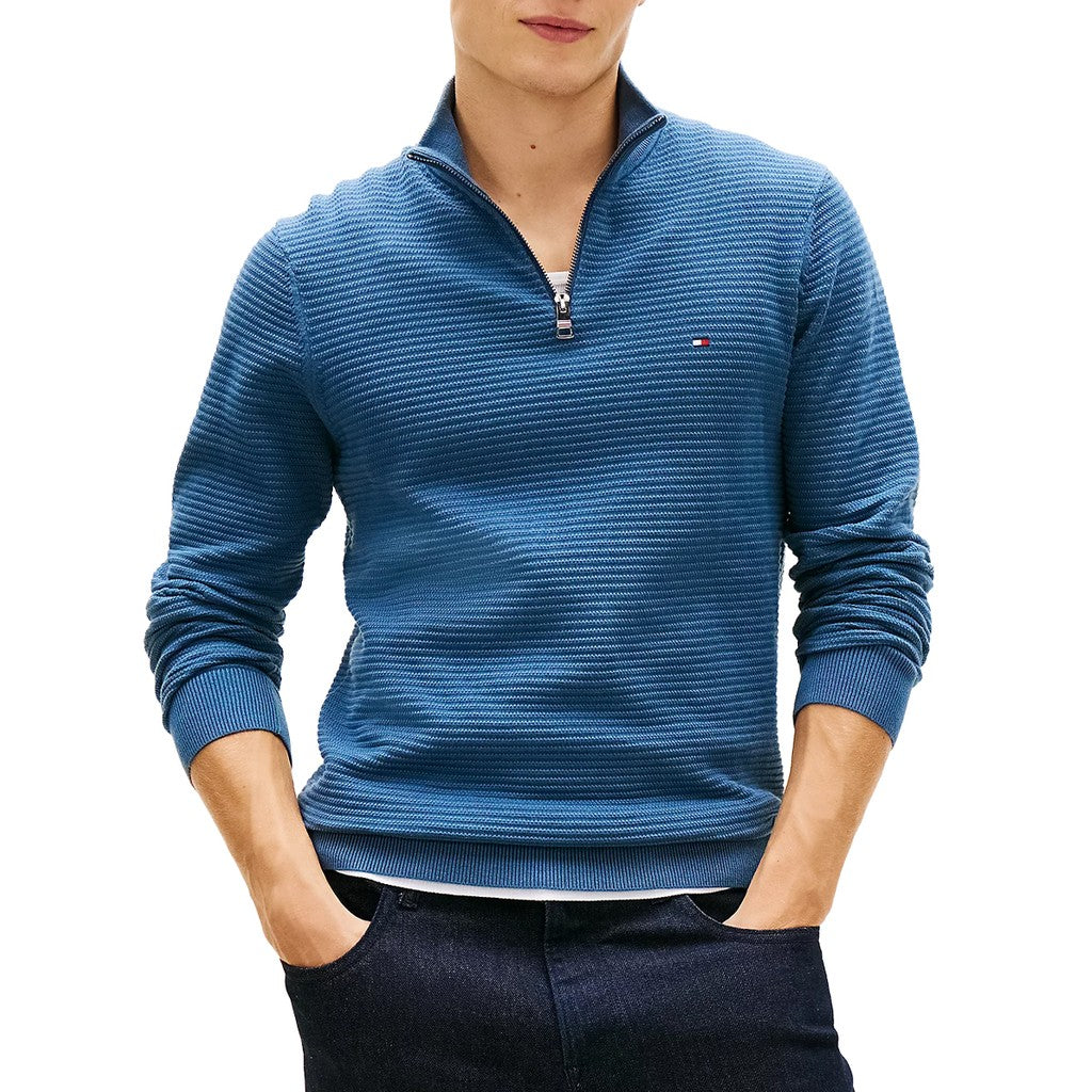 Tommy Hilfiger Gebreide trui met halve rits – Blauw