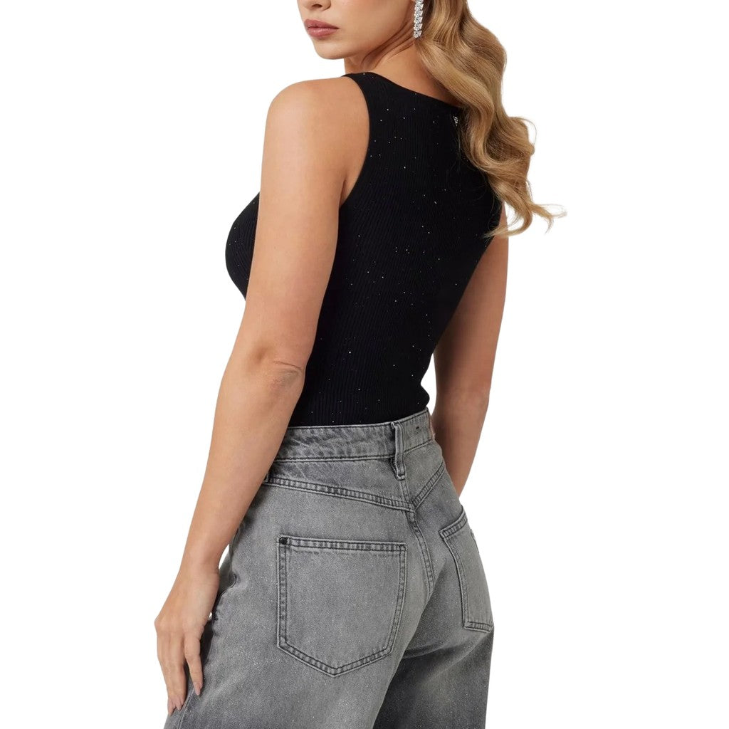 Guess Top met V-hals en logo – Zwart