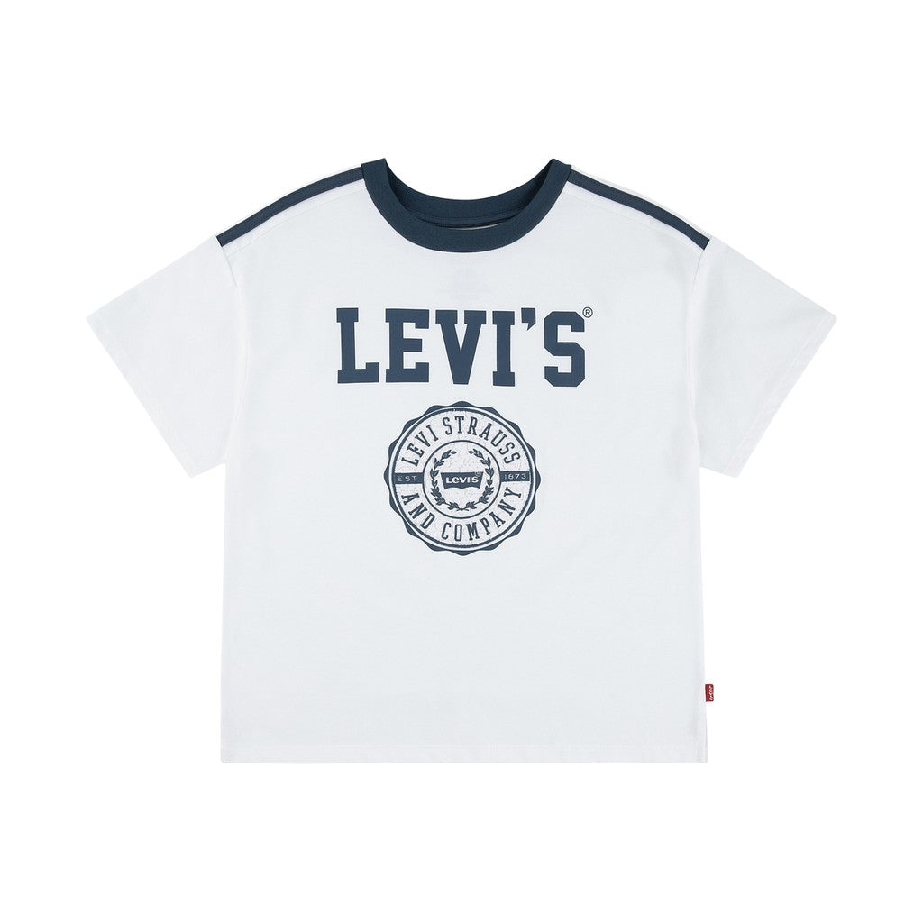 Levi's Kids Tweekleurig T-shirt met bedrukt logo – Wit / Marineblauw