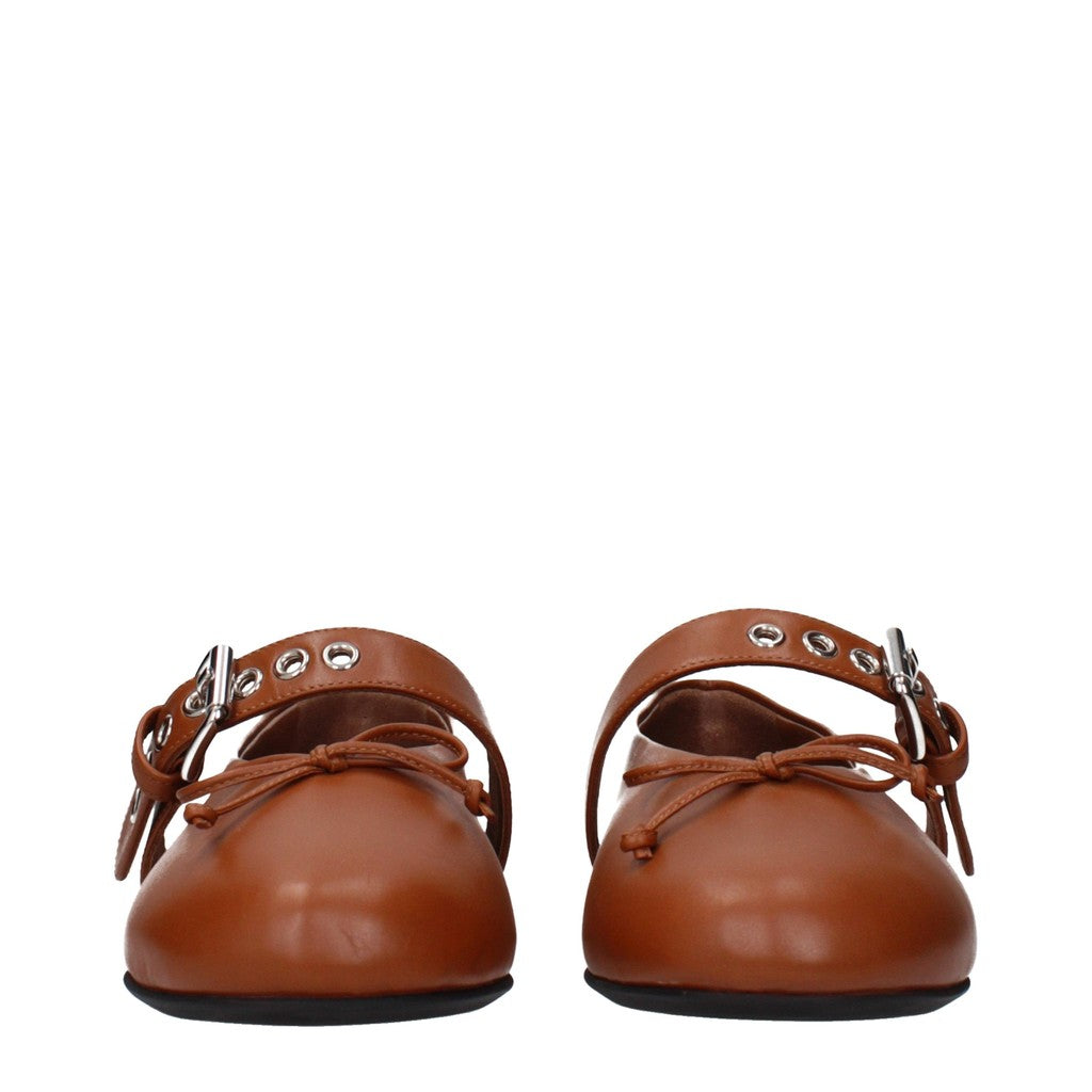 Miu Miu Leren ballerina's met gesp – Bruin