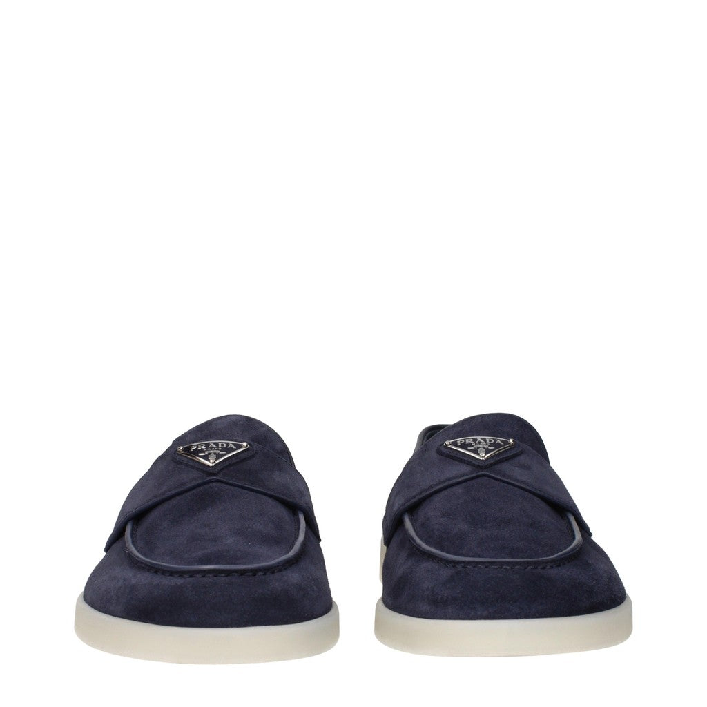 Prada Suède loafers met zilverkleurige details – Blauw