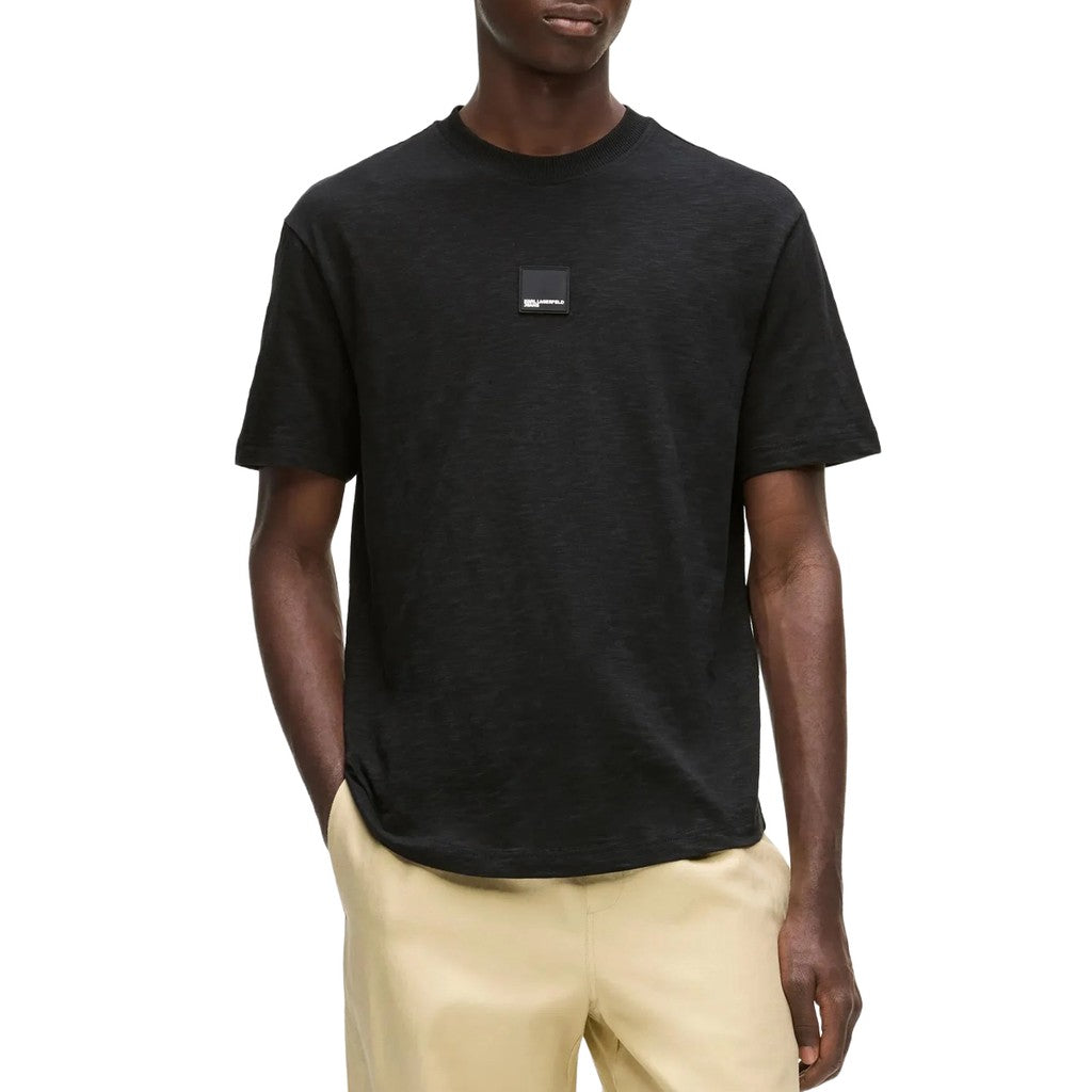 Karl Lagerfeld Slub T-shirt met afgeronde zoom – Zwart