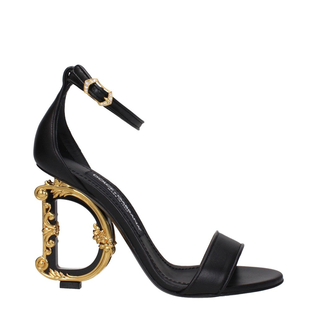 Dolce & Gabbana Sandalen met hak en goudkleurige details – Zwart