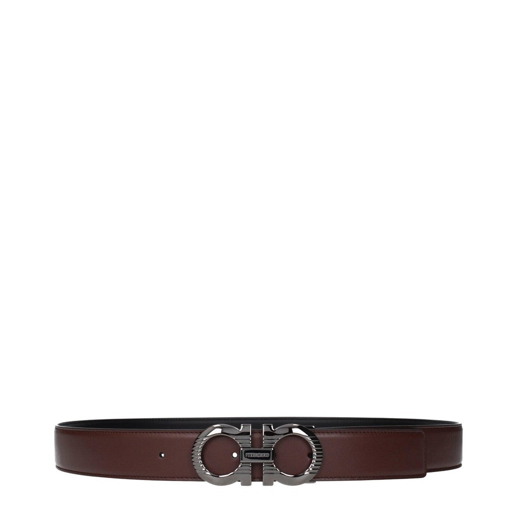 Salvatore Ferragamo Gancini Leren riem – Bruin / Zwart