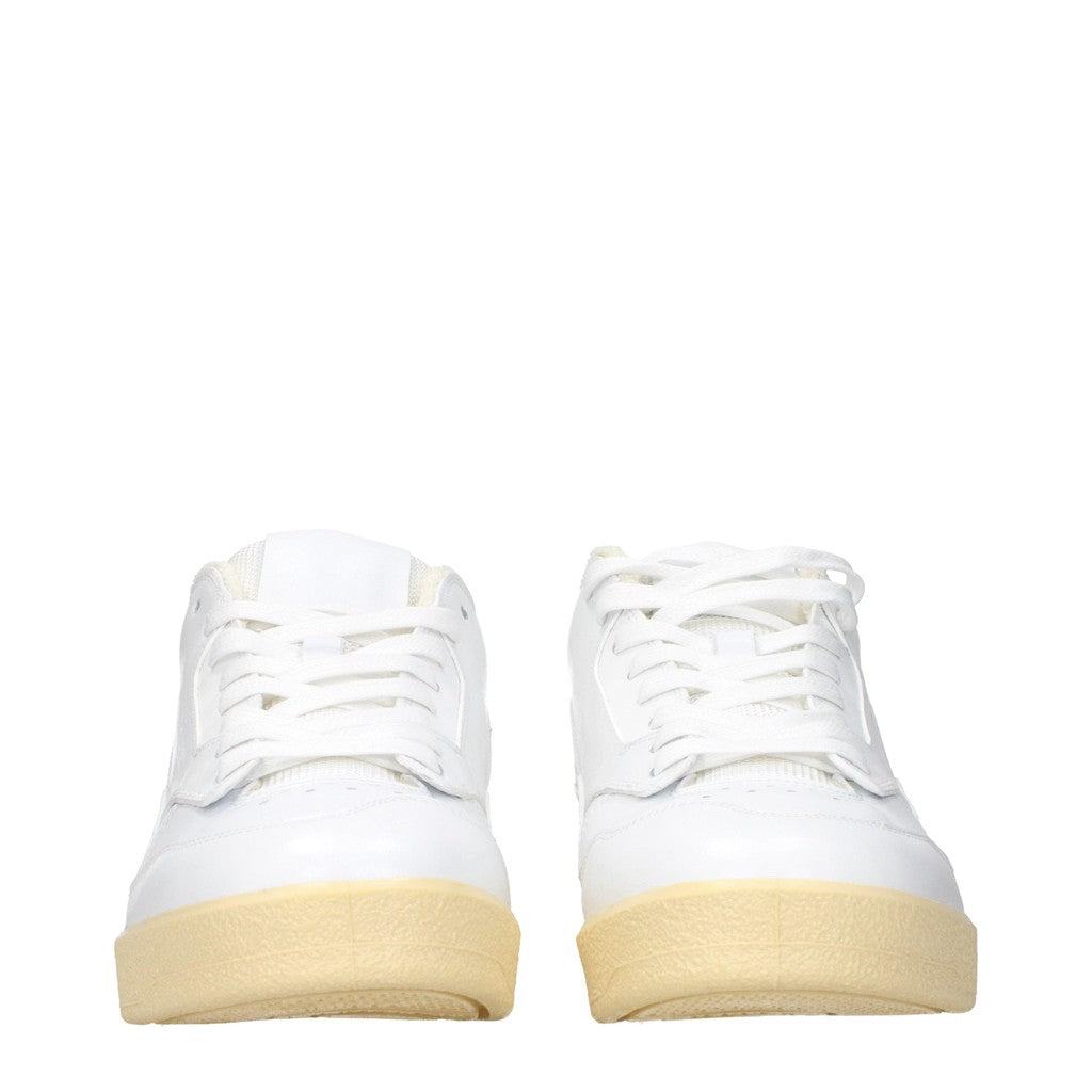 Jil Sander Sneakers van leer en stof met vetersluiting – Wit