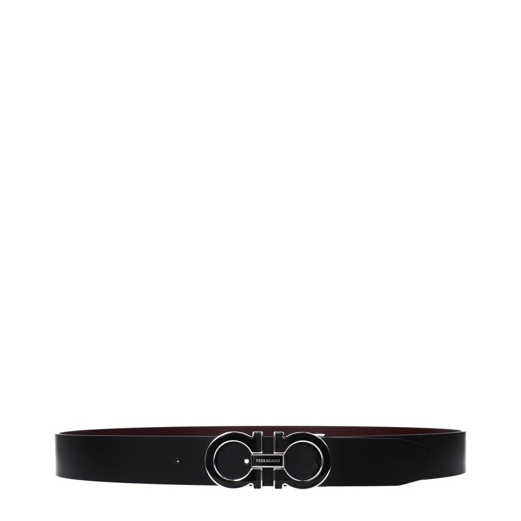 Salvatore Ferragamo Leren riem met zilverkleurige details – Zwart / Bordeauxrood