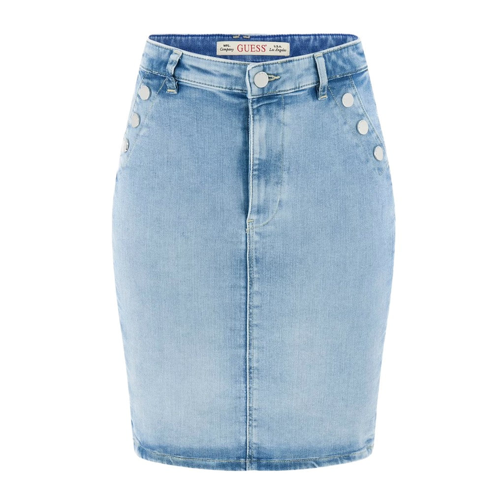 Guess Rok tot op de knie met rits- en knoopsluiting – Lichtblauw