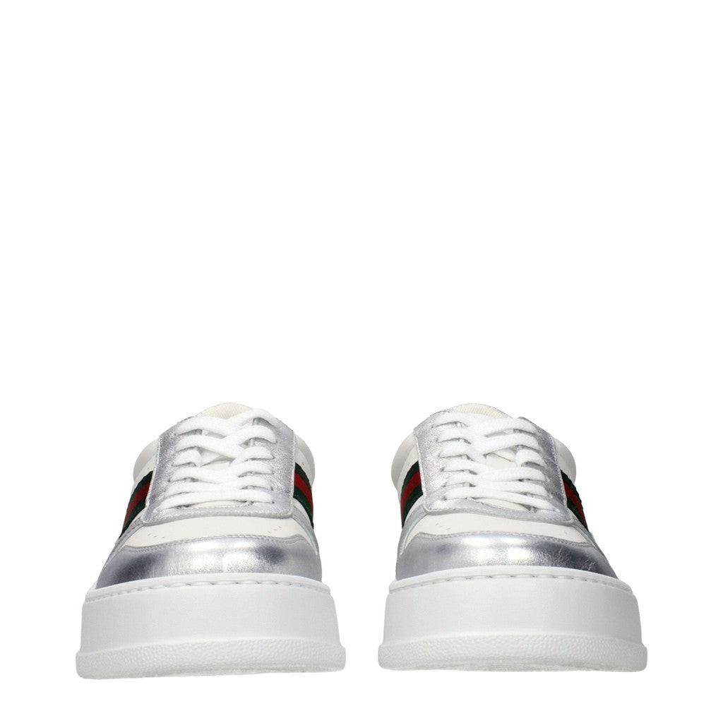 Gucci Sneakers van leer en stof met zilveren detail – Wit / Zilver