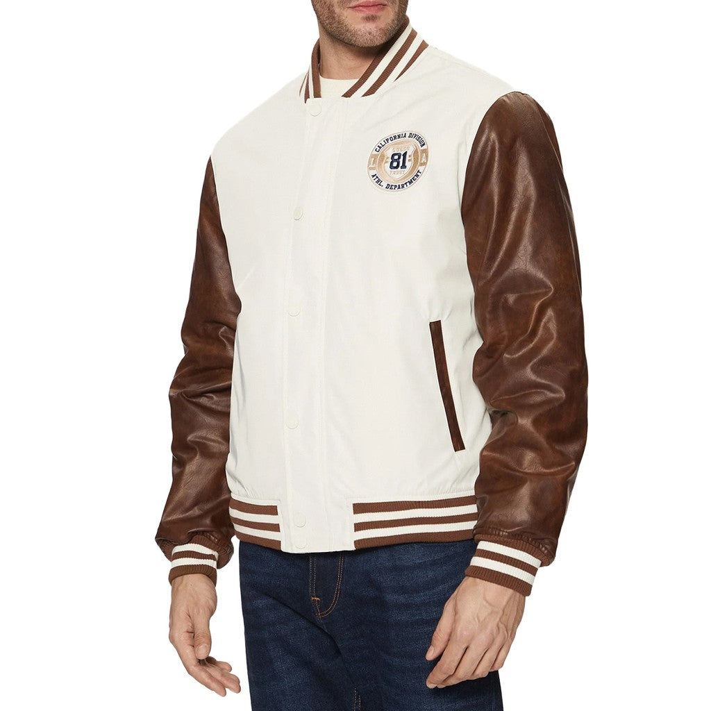 Guess Bomberjack met geborduurd logo en rits- en knoopsluiting – Crème