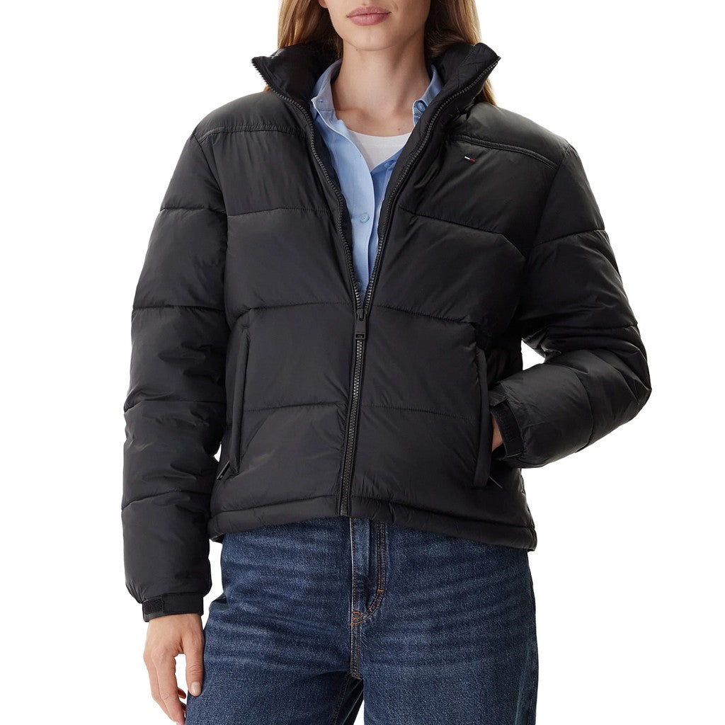Tommy Jeans Pufferjas met capuchon en ritssluiting – Zwart