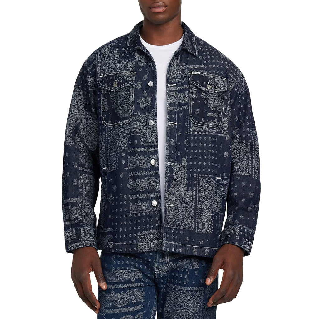 Guess Katoenen jas met knoopsluiting – Donkerblauw