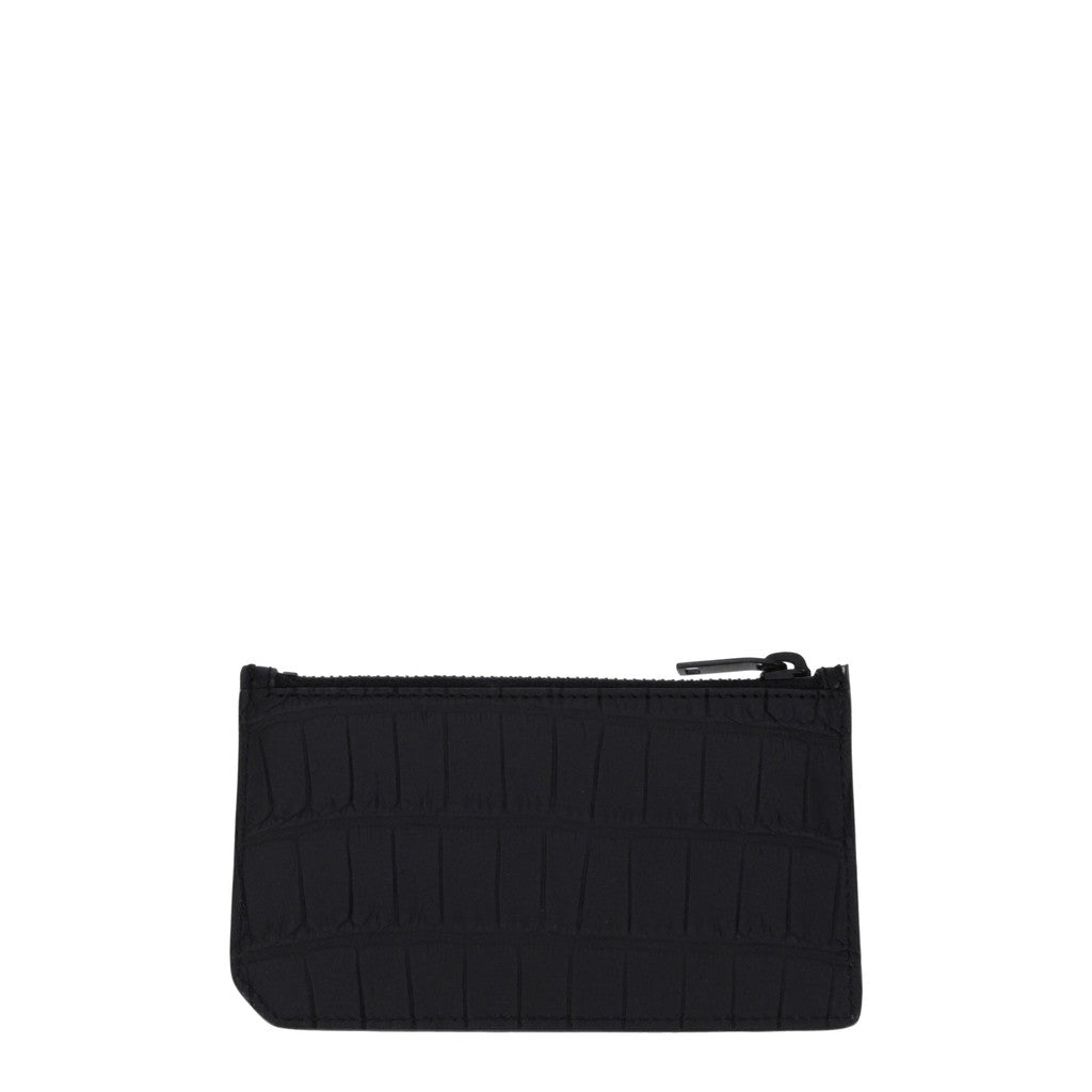 Saint Laurent Kaarthouder van krokodillenleer – Zwart