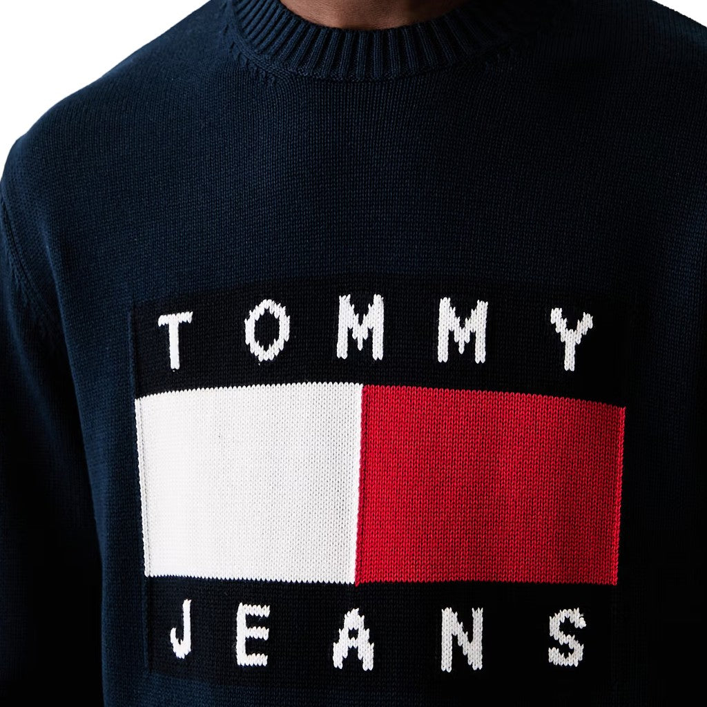 Tommy Jeans Regular Fit Meerkleurige trui met geborduurd logo – Donkerblauw