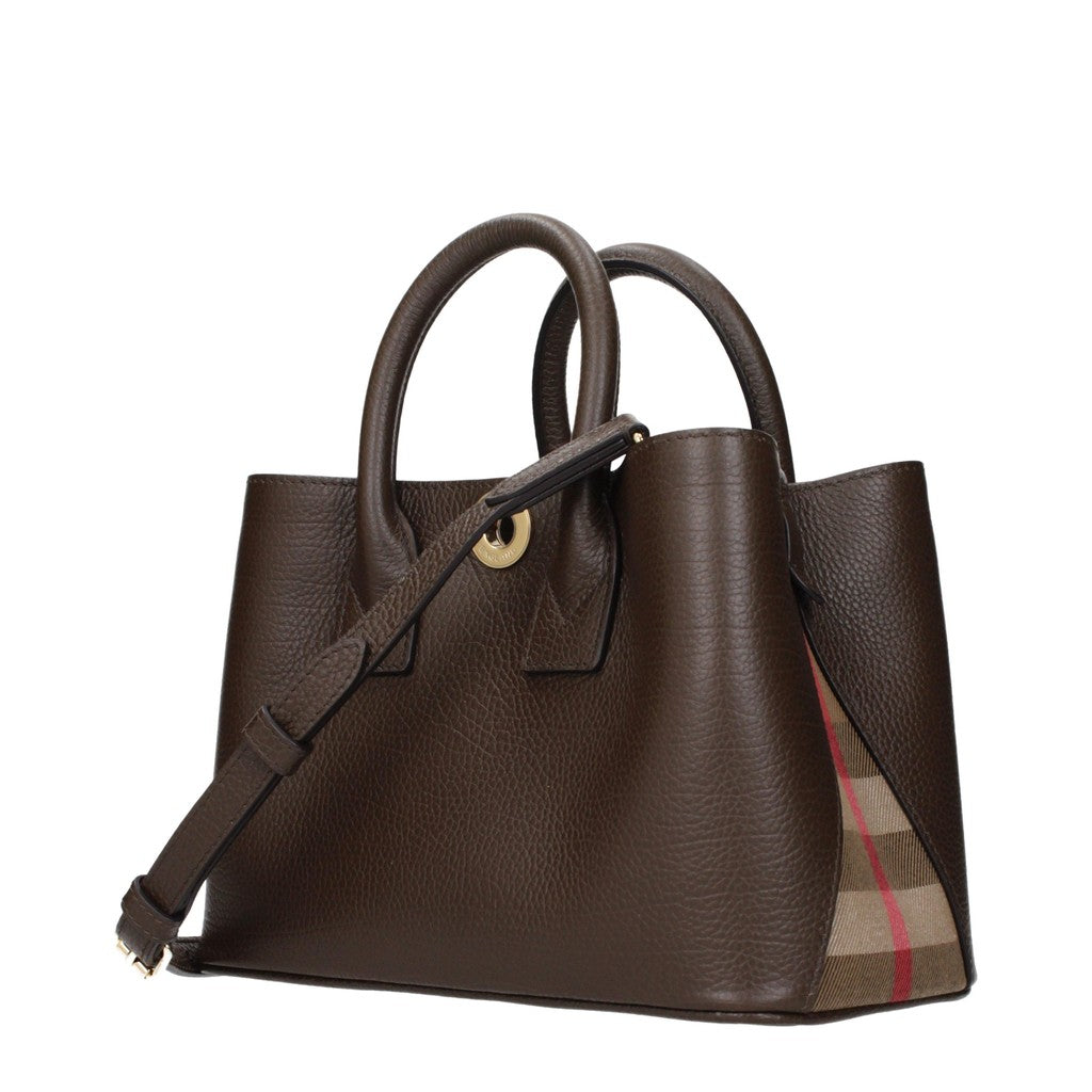 Burberry Handtas van leer en stof – Donkerbruin
