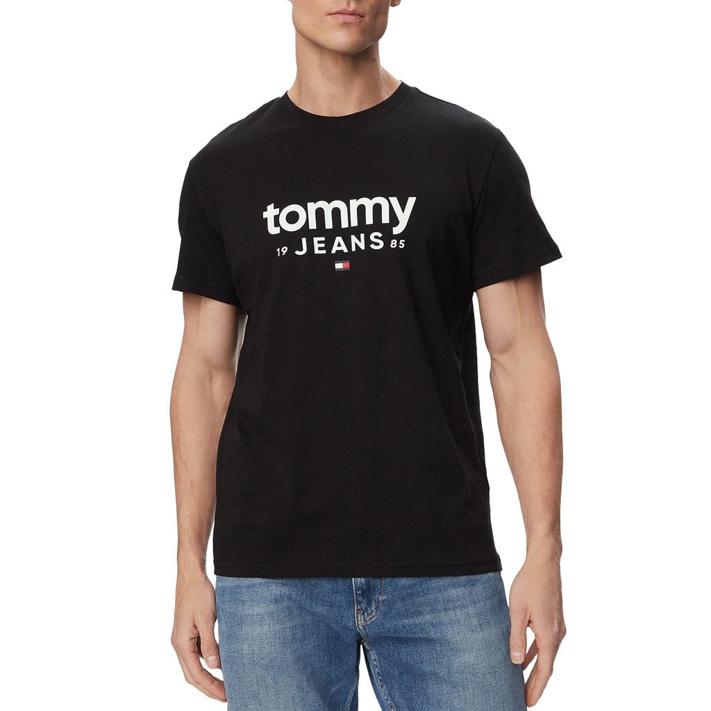 Tommy Jeans Slim Fit T-shirt met ronde hals en bedrukt logo – Zwart
