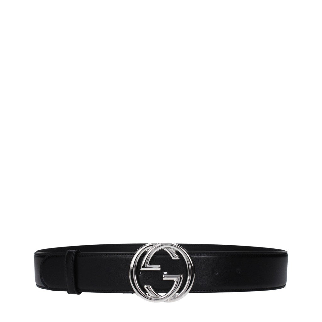 Gucci Leren riem met zilverkleurige details – Zwart