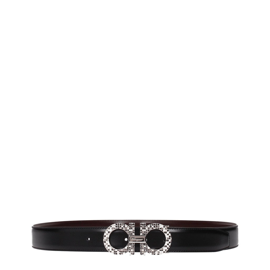 Salvatore Ferragamo Smalle leren riem – Zwart / Bruin