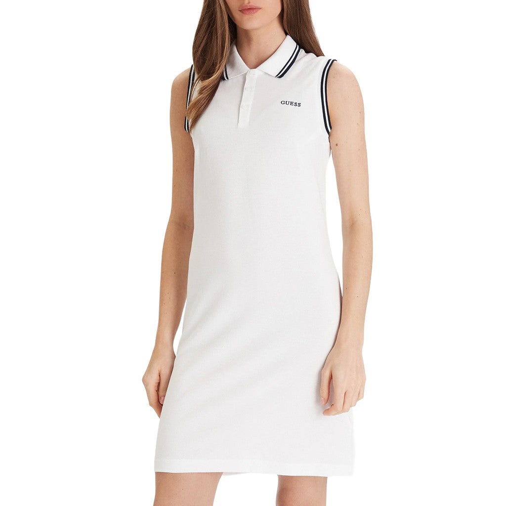 Guess Knielange jurk met geborduurd logo – Wit