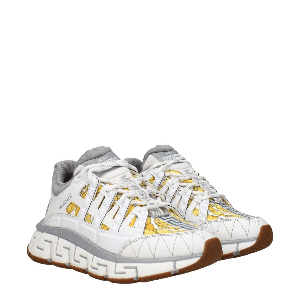 Versace Trigreca Chunky sneakers van leer, suède en stof – Wit / Grijs