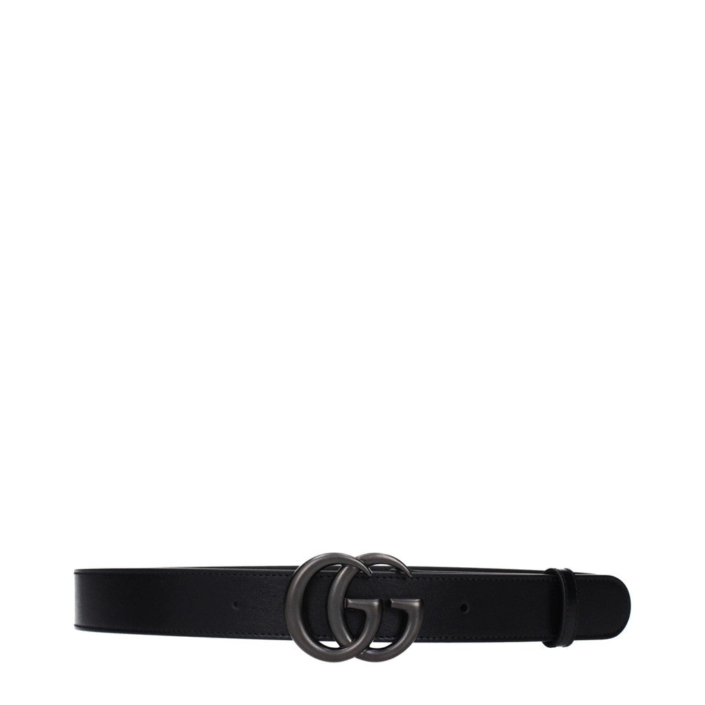 Gucci Leren riem met details in rutheniumkleur – Zwart