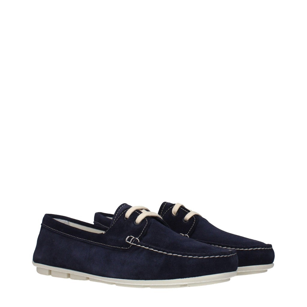 Prada Suède mocassins met vetersluiting – Marineblauw