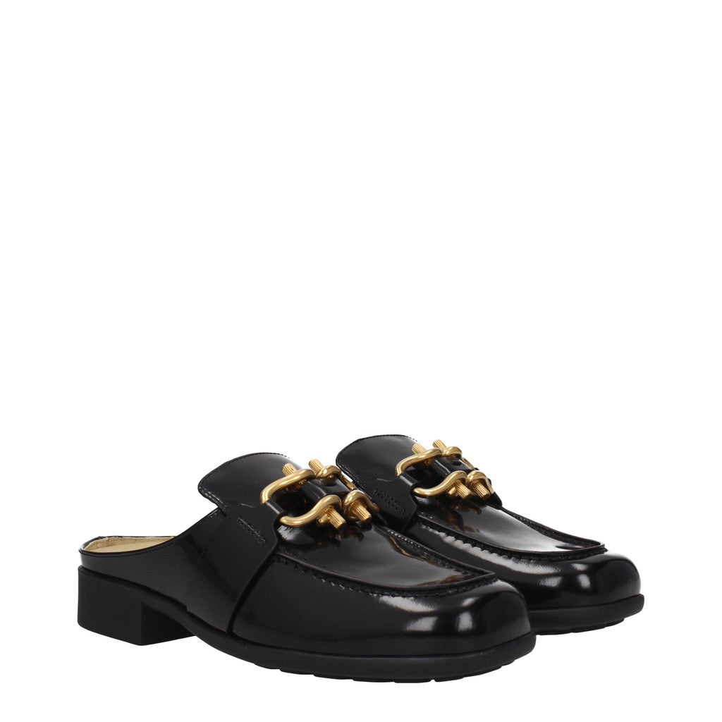 Bottega Veneta Leren muiltjes met goudkleurige details – Zwart