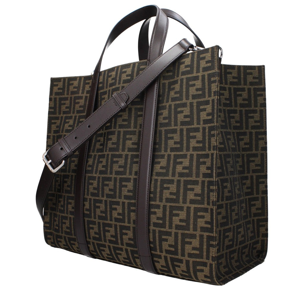 Fendi Shopper van stof en leer met schouderband – Bruin