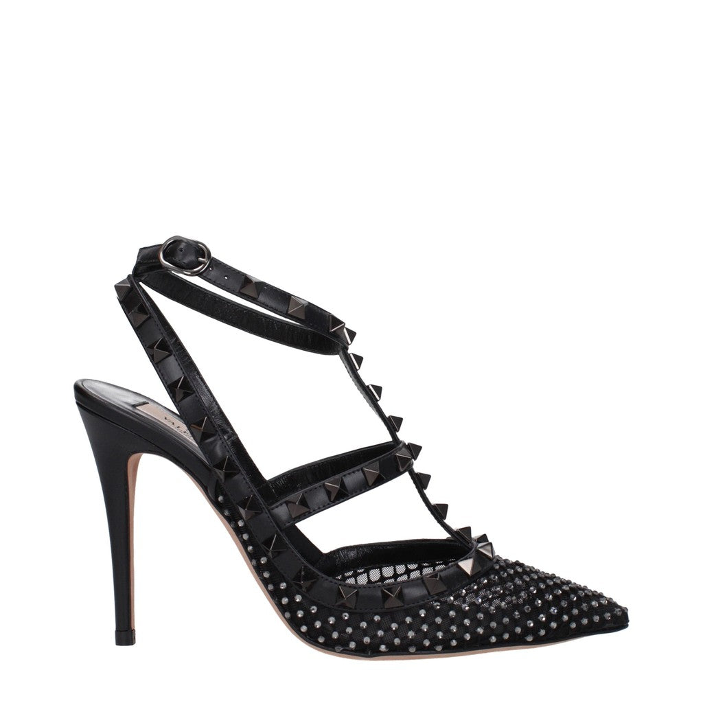 Valentino Garavani Rockstud Hoge pumps van stof en leer – Zwart