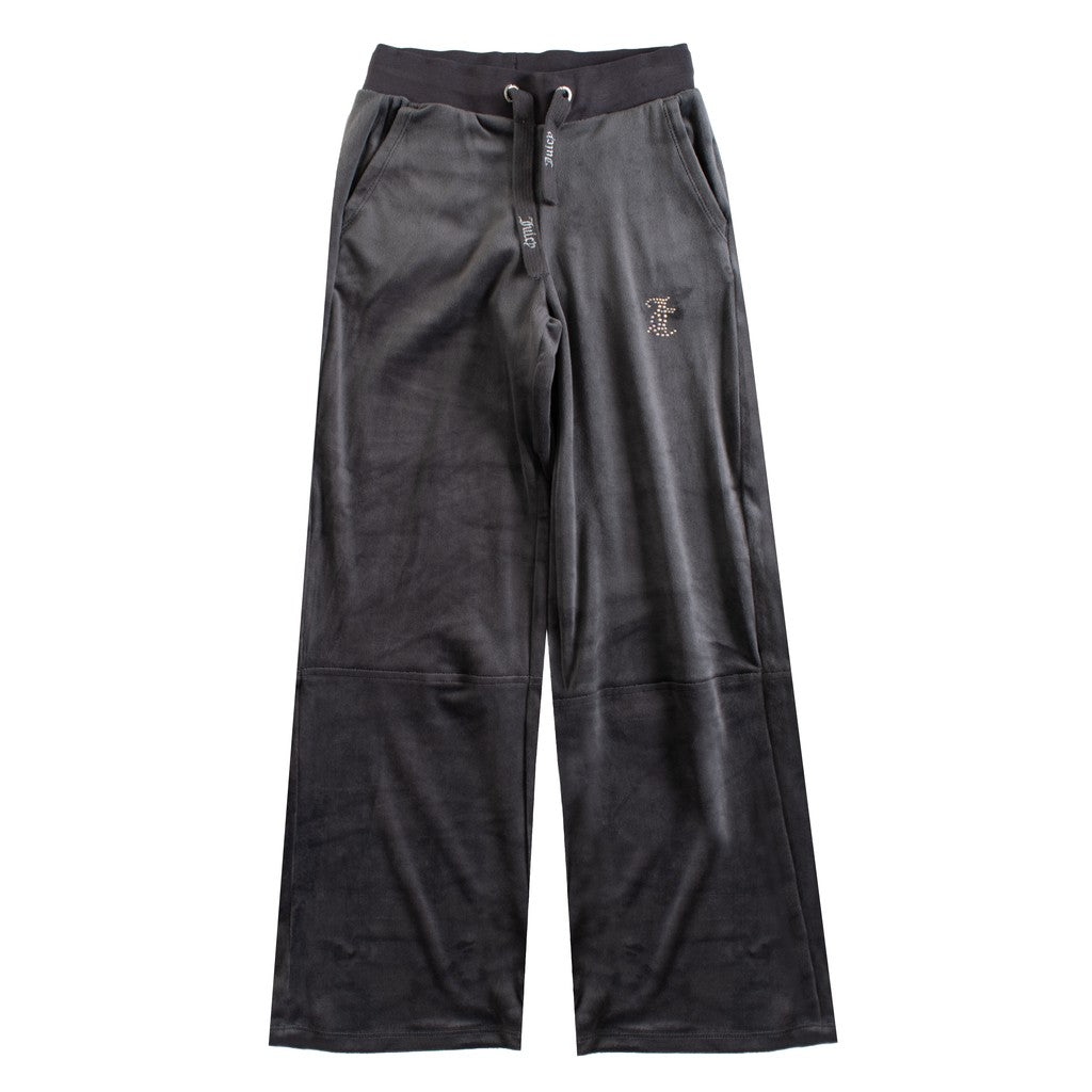 Juicy Couture Kids Chenille broek met strass-logo en trekkoord – Antraciet