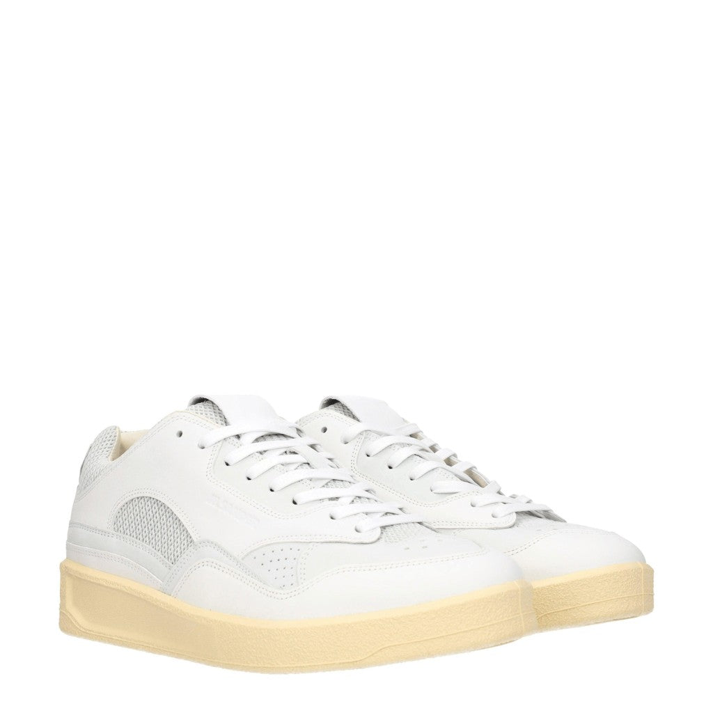 Jil Sander Low-Top Sneakers van leer, suède en textiel – Wit / Grijs
