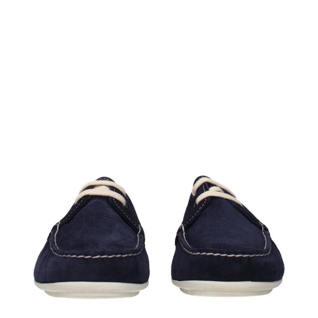Prada Suède mocassins met vetersluiting – Marineblauw