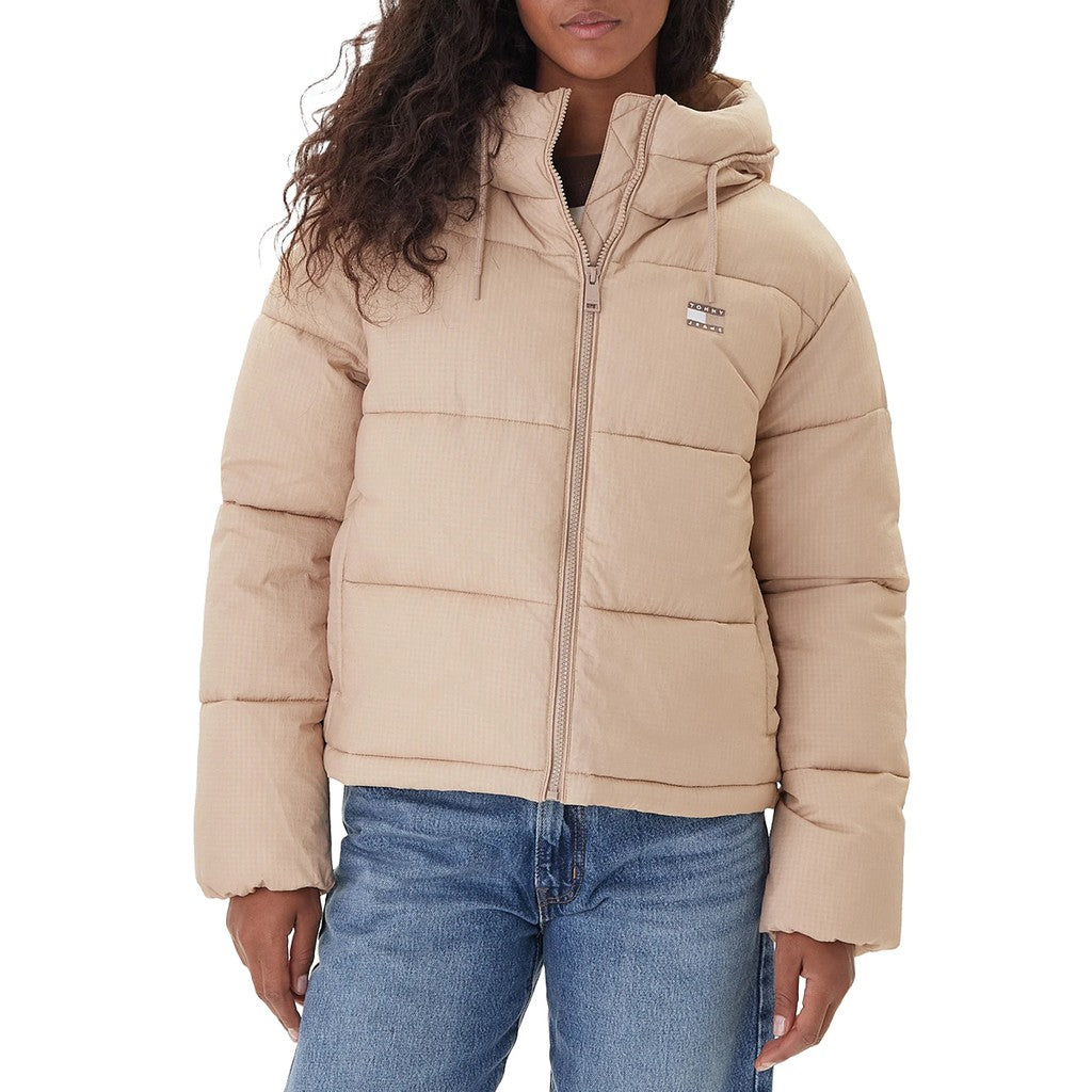 Tommy Jeans Pufferjas met capuchon en trekkoord – Beige