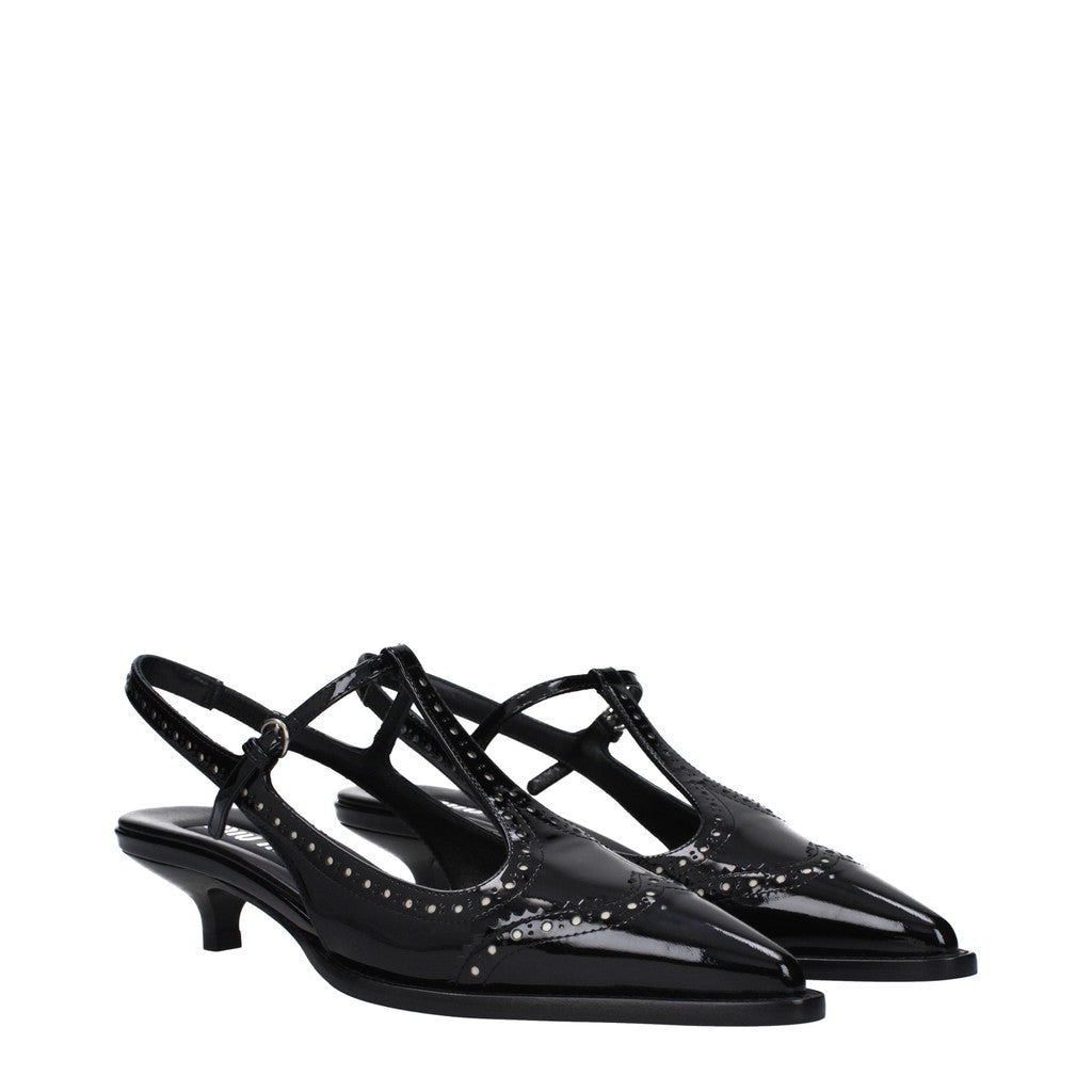 Miu Miu Brogue slingback pumps met spitse neus – Zwart / Ivoor