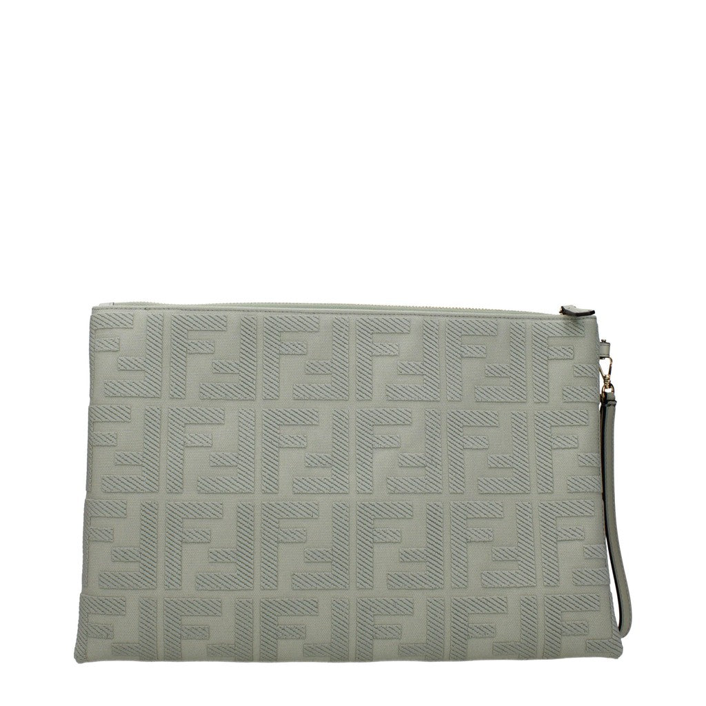 Fendi Clutch van stof en leer met goudkleurige details – Saliegroen
