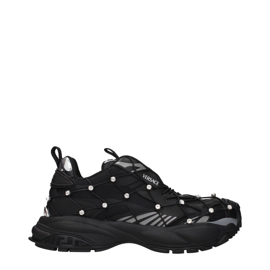 Versace Sneakers van stof en leer met veters – Zwart