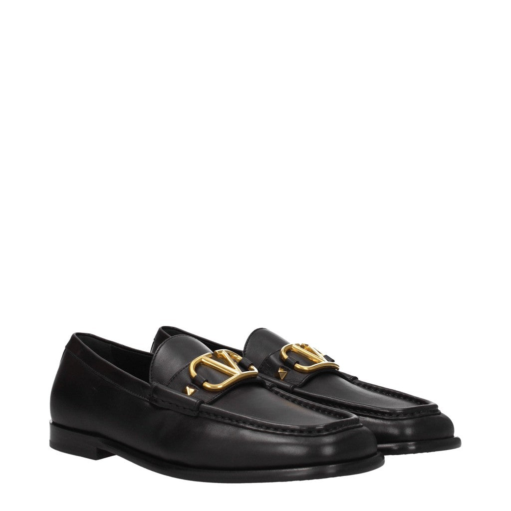 Valentino Garavani Leren loafers met vierkante neus – Zwart