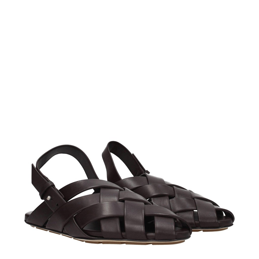 Bottega Veneta Leren herensandalen met open neus – Bruin