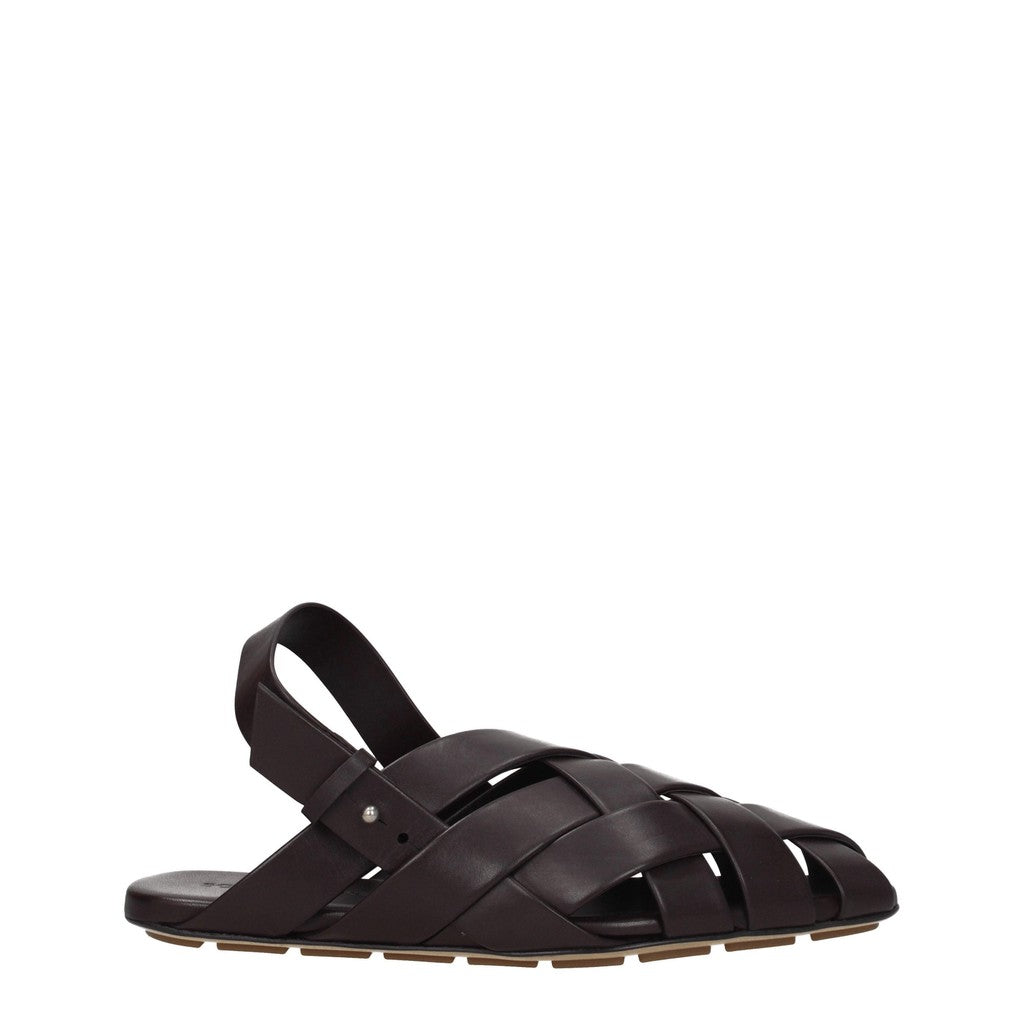 Bottega Veneta Leren herensandalen met open neus – Bruin