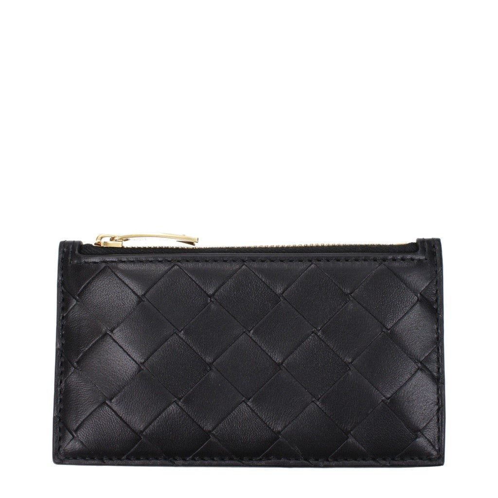 Bottega Veneta Slanke kaarthouder met goudkleurige details – Zwart